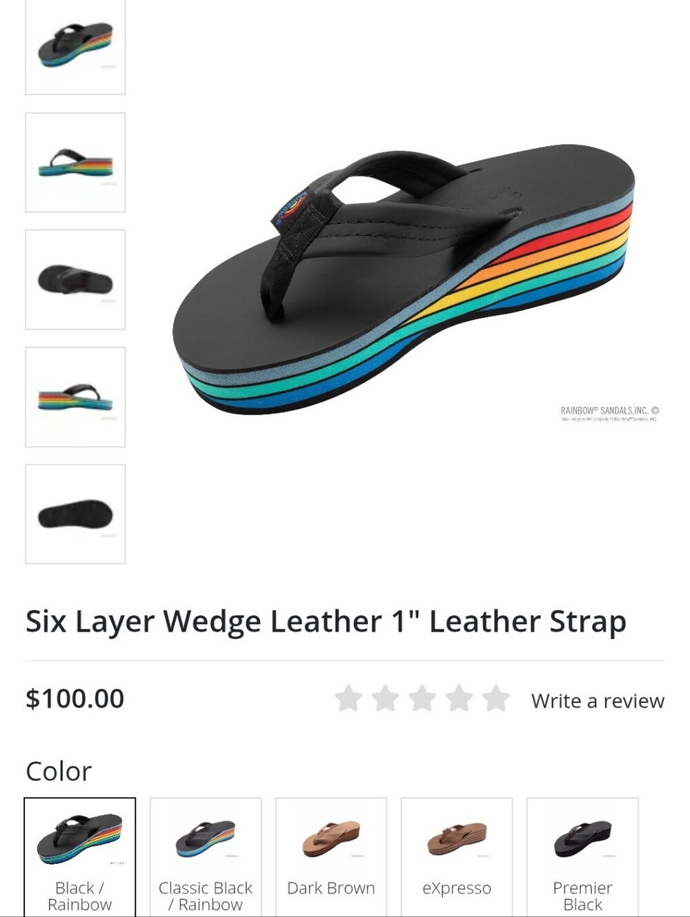 Rainbow Flip Flop Six Layer Black LEATHER W10